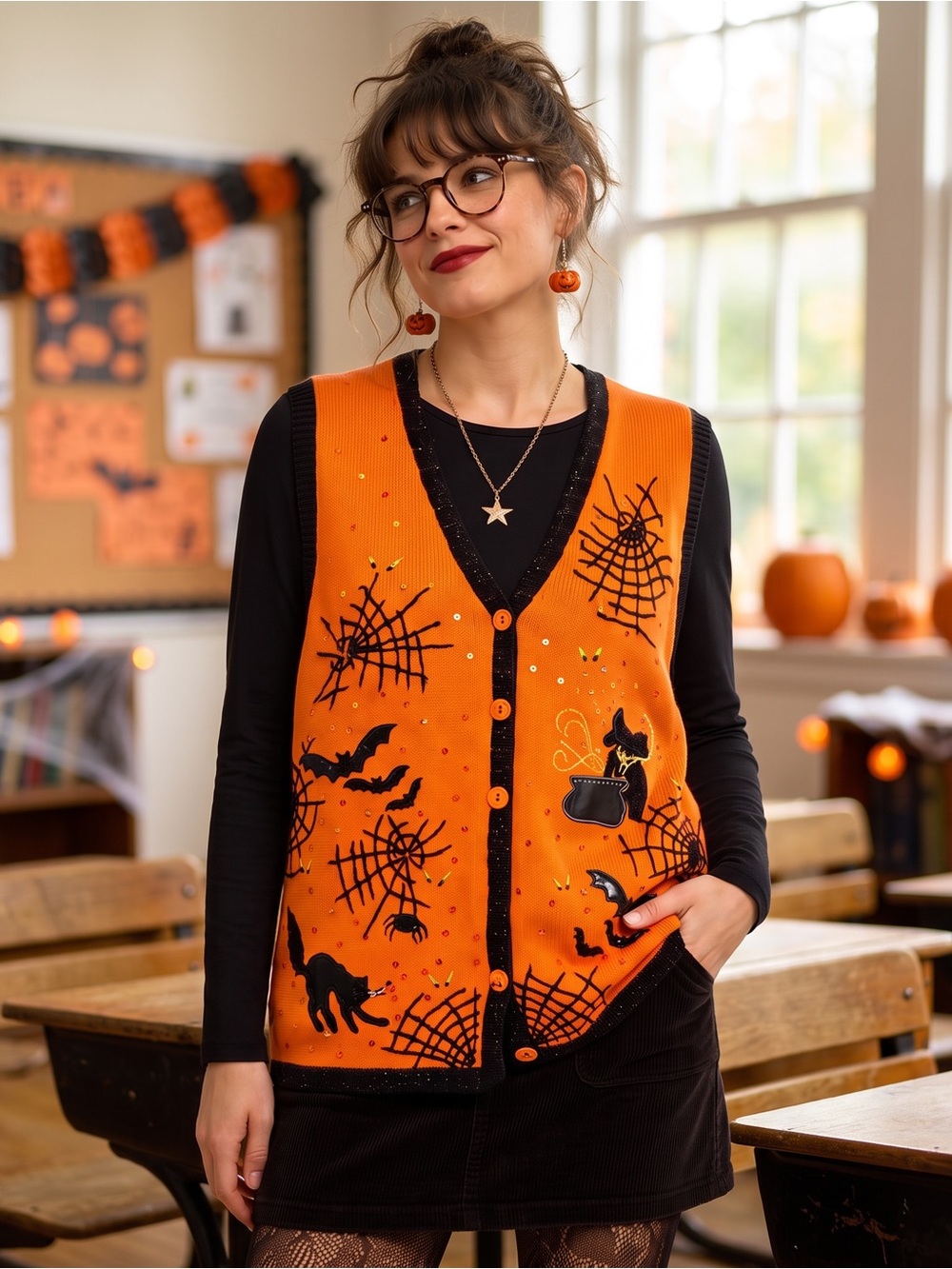 VINTAGE HOLIDAY EDITIONS Beaded Halloween Sweater Vest
